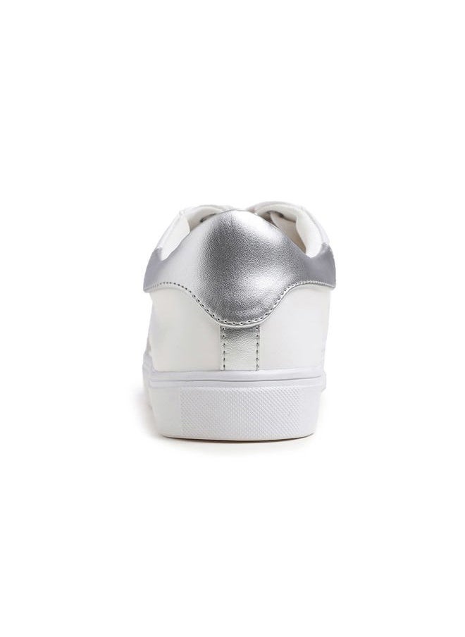 FEVERSOLE - Women's Featured PU Leather Colorful Lace Up Sneaker White Silver Star Size 6.5 M US - Image 1