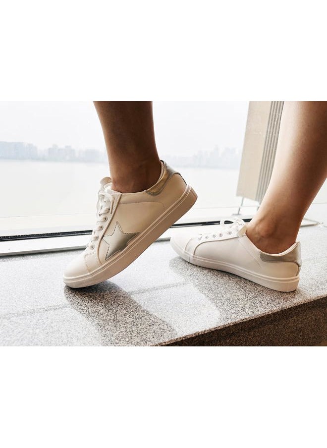 FEVERSOLE - Women's Featured PU Leather Colorful Lace Up Sneaker White Silver Star Size 6.5 M US - Image 1