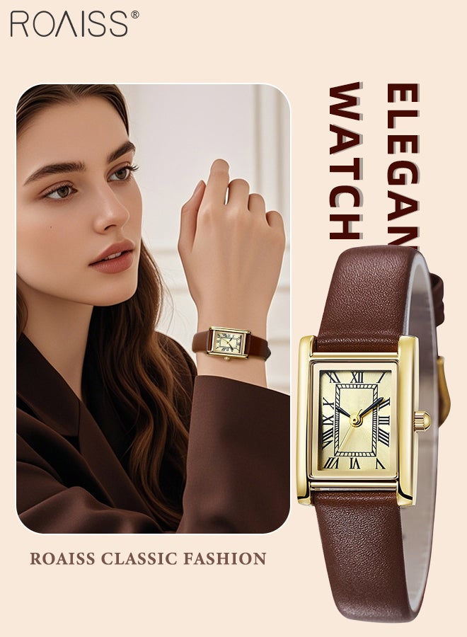roaiss Women's Classic Square Leather Watch Analog Display Roman Numeral Dial, Retro Waterproof Business Casual Wristatch as Gift for Ladies - Image 1
