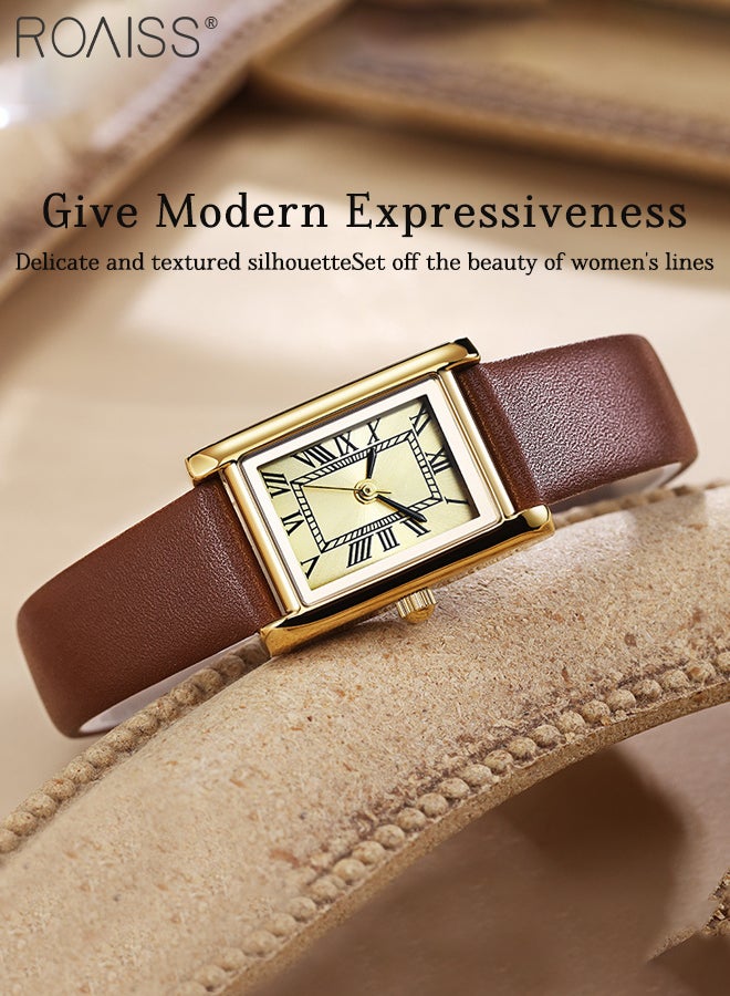 roaiss Women's Classic Square Leather Watch Analog Display Roman Numeral Dial, Retro Waterproof Business Casual Wristatch as Gift for Ladies - Image 3