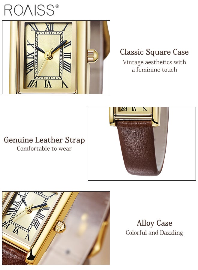 roaiss Women's Classic Square Leather Watch Analog Display Roman Numeral Dial, Retro Waterproof Business Casual Wristatch as Gift for Ladies - Image 5