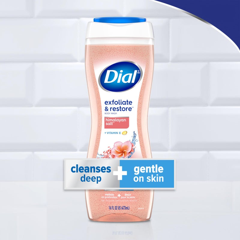Dial Body Wash, Exfoliate & Restore Himalayan Salt, 16 Fl Oz (Pack of 4), Hydraclean Complex & Vitamin E, Gentle, Leaves Skin Feeling Nourished, Dermatologist-Tested, No Parabens & Sulfates - Image 3