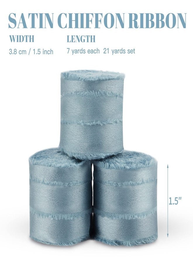 Keypan Blue Chiffon Ribbon for Gift Wrapping - Silk Satin Ribbons for Crafts 1 1/2" x 21 Yd Soft Handmade Fringe Frayed Edged Baby Shower Bridal Bouquets Wedding Invitation Decor - Image 2