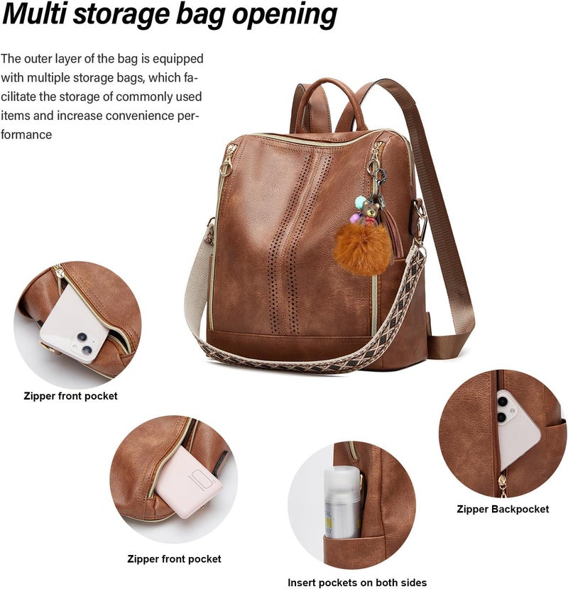 Makes Backpack Purse for Women PU Leather Travel Satchel Handbag Convertible Design Bag with Purse - Image 2