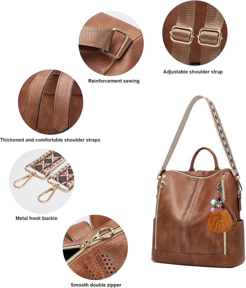 Makes Backpack Purse for Women PU Leather Travel Satchel Handbag Convertible Design Bag with Purse - Image 3
