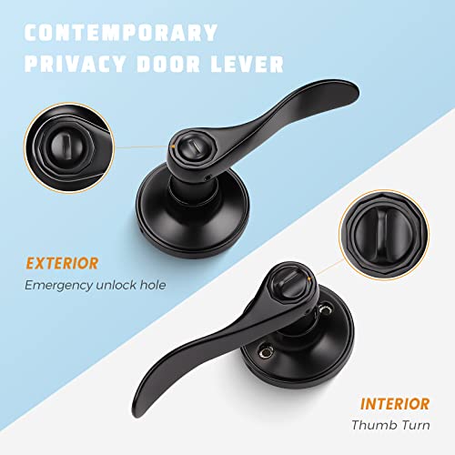 KNOBWELL 6 Pack Privacy Door Handles Matte Black Door Knobs, Interior Door Handles for Bathroom/Bedroom, Door Handle with Lock Reversible for Right/Left - Image 2