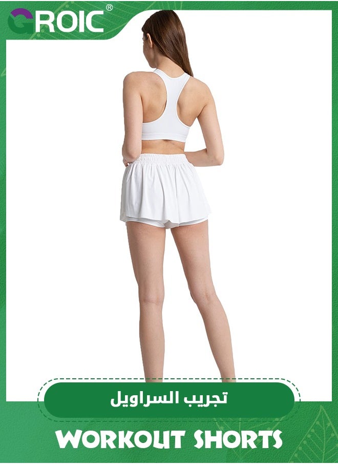 GROIC 2 in 1 Women Athletic Shorts, Workout Running Yoga Shorts with Pocket, Cute Clothes Shorts for Running, Yoga, Workout, Biker Butterfly Shorts with Pocket, M  - Image 3