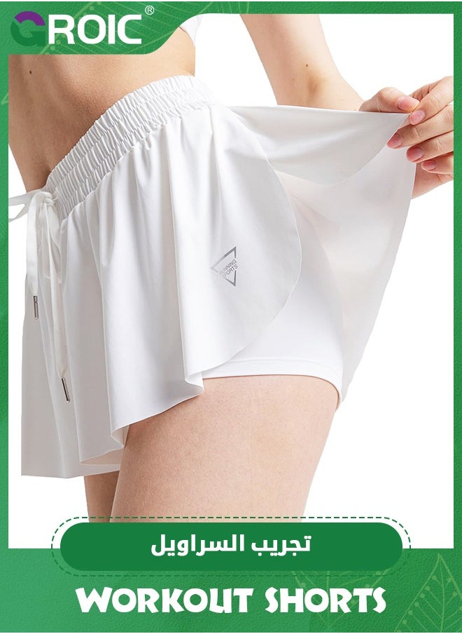 GROIC 2 in 1 Women Athletic Shorts, Workout Running Yoga Shorts with Pocket, Cute Clothes Shorts for Running, Yoga, Workout, Biker Butterfly Shorts with Pocket, M  - Image 2