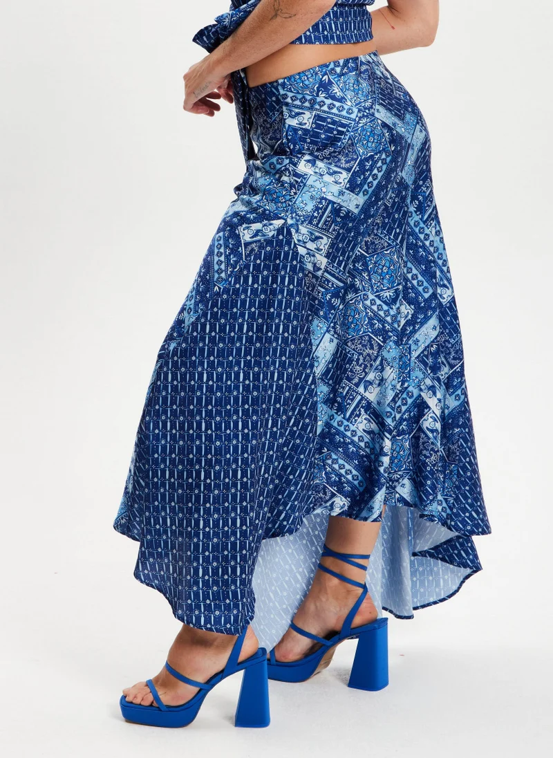 Liquorish Scarf Print Asymmetric Skirt