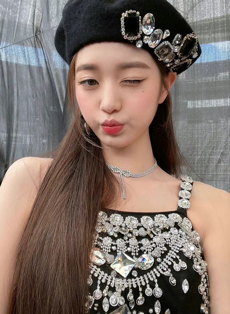 NIBEMINENT Women's Beret Korean Japanese Style Wool Bud Hat Handmade Rhinestone ive Wool hat - Image 2