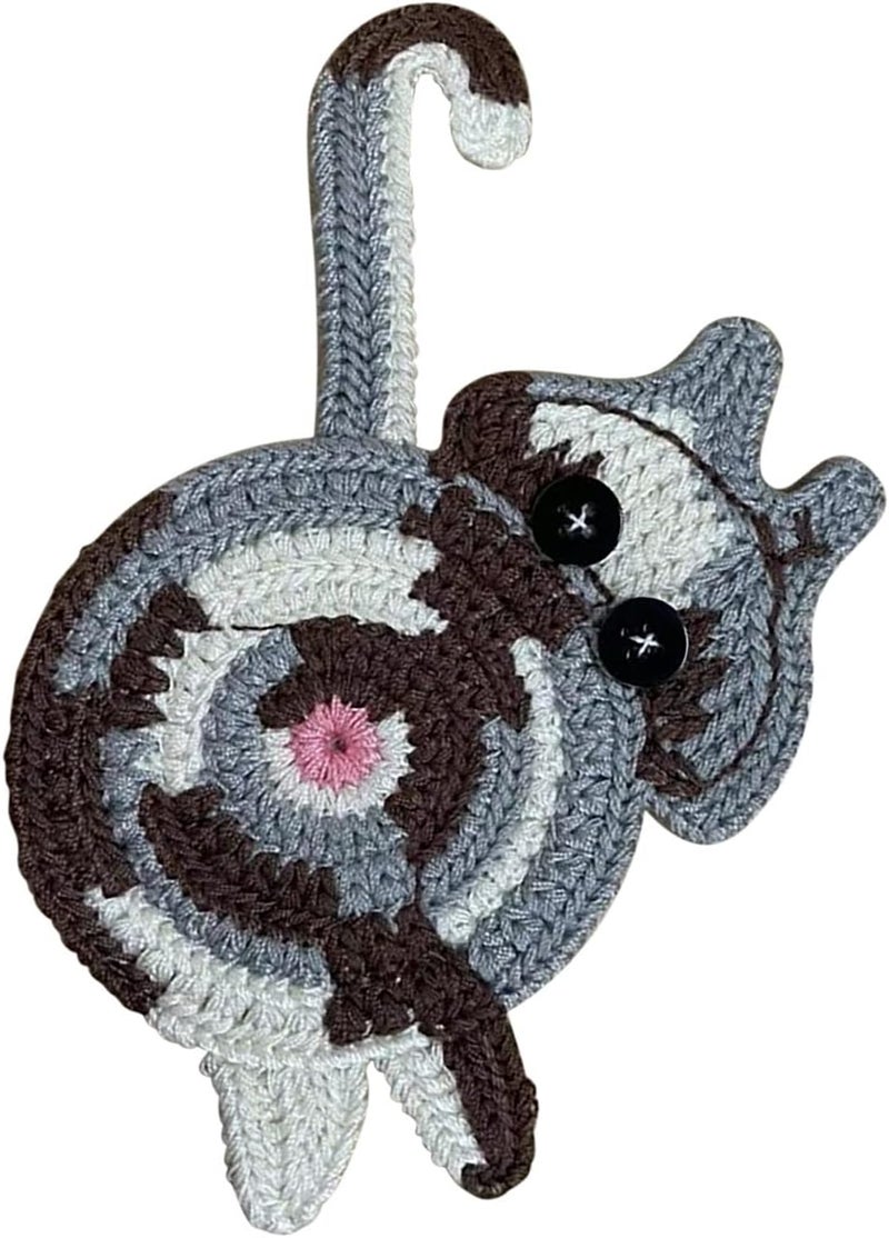 klarako Cat Butt Coasters, Funny Cat Butt Drink Mat, Handmade Crochet Cat Butt Cup Coaster, AntiSlip StainResistant Absorbent Cup Mat for Home Kithen Bar Decor, Gifts for Cat Lover (Black/White/Gray) - Image 3