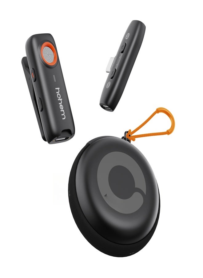 هوهم ميكروفون لاسلكي هوهيم MIC-01 بتردد 2.4 جيجا هرتز، يعمل بمغناطيس أو مشبك، مناسب للهواتف الذكية، مزود بثلاثة مستويات لإلغاء الضوضاء، وفتحة مدمجة لبطاقة ذاكرة TF، وجهاز تحكم عن بعد، وحقيبة حمل، وميكروفون خارجي لـ - Image 1