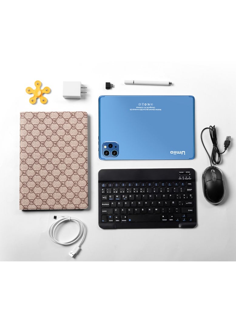 Smart Tablet PC 10.1-inch HD Screen 8GB RAM 256GB ROM Front and Rear Camera WiFi and Dual SIM 5G Network Android Tab with Leather Cover Keyboard and Mouse