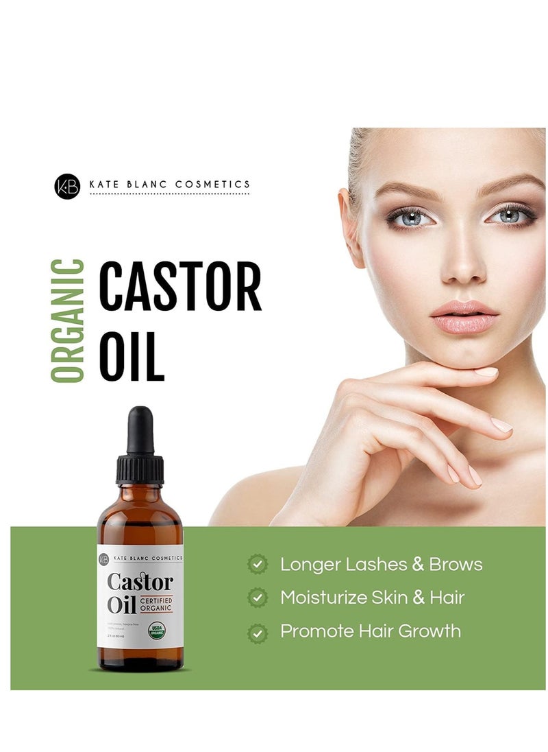Kate Blanc Cosmetics - Castor Oil (2oz), USDA Certified Organic, 100% Pure, Cold Pressed, Hexane Free by Kate Blanc. Stimulate Growth for Eyelashes, Eyebrows, Hair. Skin Moisturizer - Image 1
