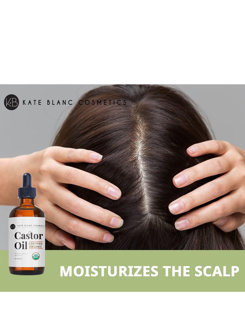Kate Blanc Cosmetics - Castor Oil (2oz), USDA Certified Organic, 100% Pure, Cold Pressed, Hexane Free by Kate Blanc. Stimulate Growth for Eyelashes, Eyebrows, Hair. Skin Moisturizer - Image 1
