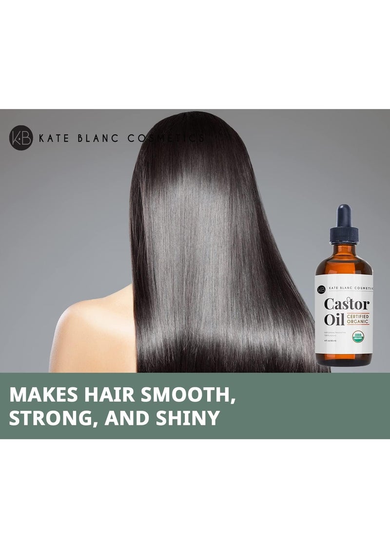 Kate Blanc Cosmetics - Castor Oil (2oz), USDA Certified Organic, 100% Pure, Cold Pressed, Hexane Free by Kate Blanc. Stimulate Growth for Eyelashes, Eyebrows, Hair. Skin Moisturizer - Image 1