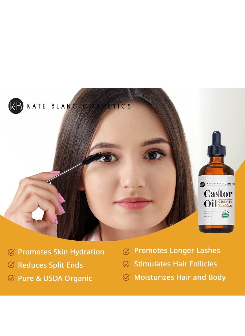 Kate Blanc Cosmetics - Castor Oil (2oz), USDA Certified Organic, 100% Pure, Cold Pressed, Hexane Free by Kate Blanc. Stimulate Growth for Eyelashes, Eyebrows, Hair. Skin Moisturizer - Image 1