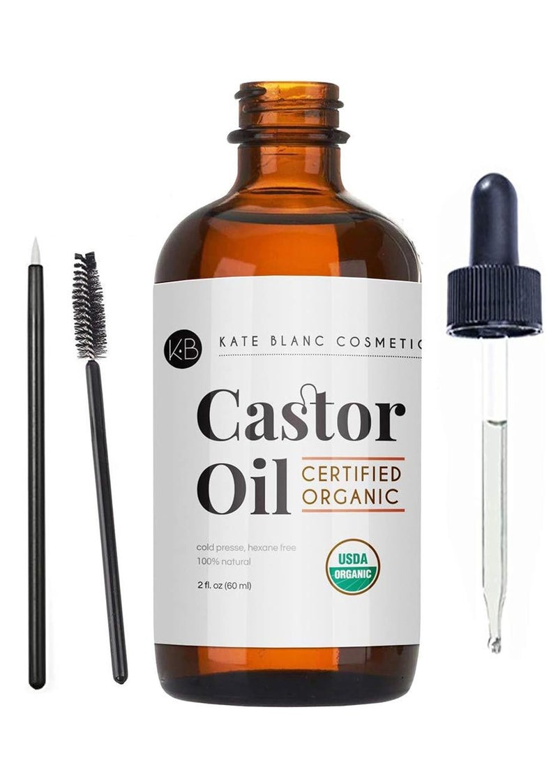 Kate Blanc Cosmetics - Castor Oil (2oz), USDA Certified Organic, 100% Pure, Cold Pressed, Hexane Free by Kate Blanc. Stimulate Growth for Eyelashes, Eyebrows, Hair. Skin Moisturizer - Image 1
