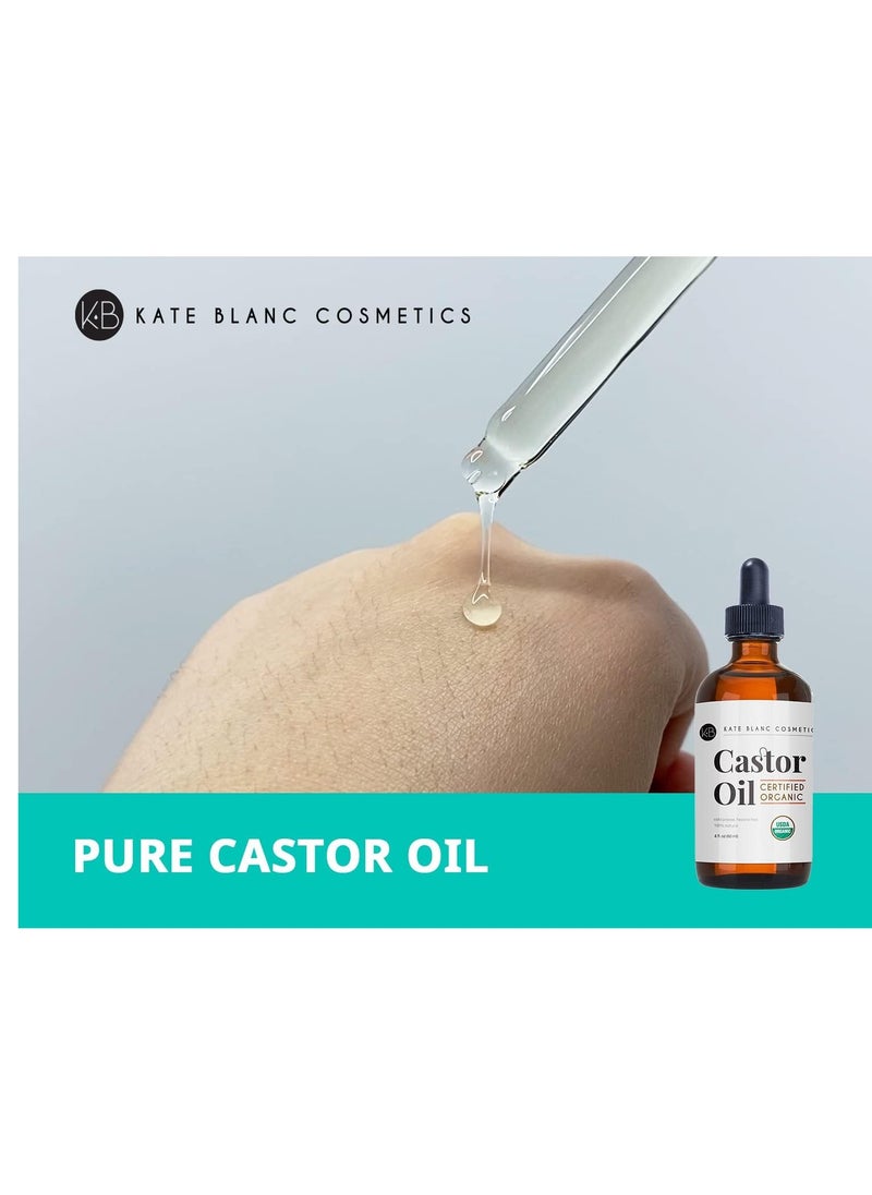 Kate Blanc Cosmetics - Castor Oil (2oz), USDA Certified Organic, 100% Pure, Cold Pressed, Hexane Free by Kate Blanc. Stimulate Growth for Eyelashes, Eyebrows, Hair. Skin Moisturizer - Image 1
