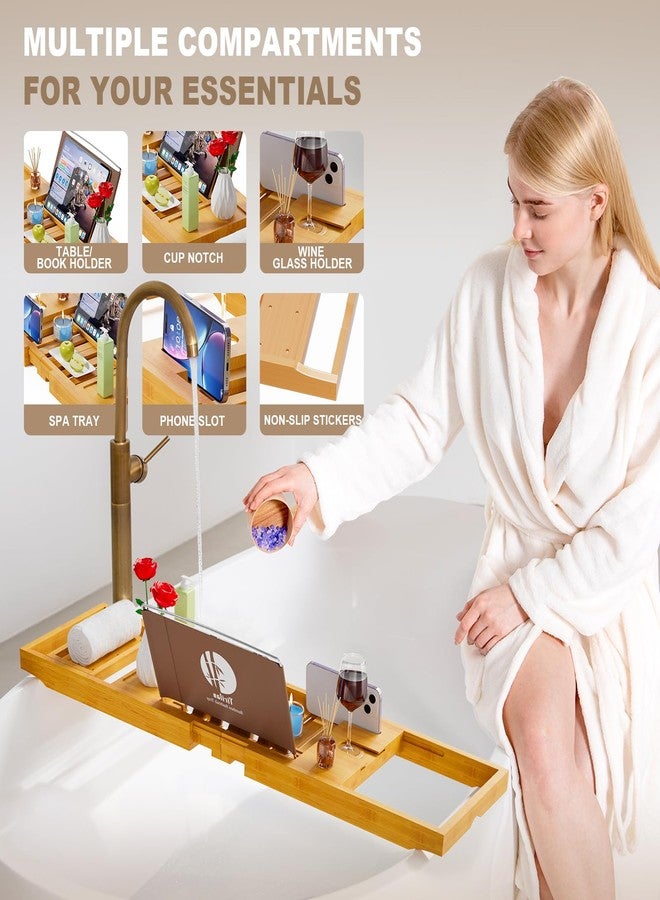 Yirilan Bathtub Trays for Tub,Bath Tray, Foldable Bathtub Caddy,Bathtub Caddy Tray for Tub - Foldable Bamboo Bath Table Tray - Image 5