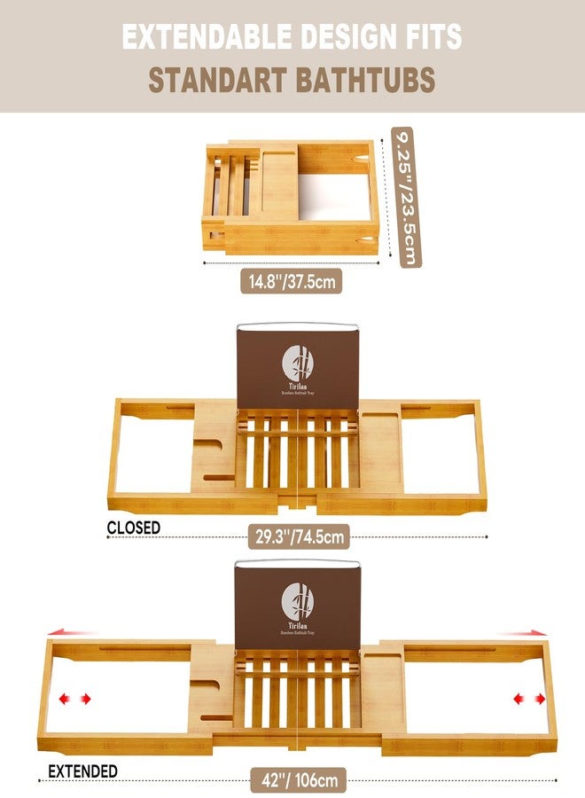 Yirilan Bathtub Trays for Tub,Bath Tray, Foldable Bathtub Caddy,Bathtub Caddy Tray for Tub - Foldable Bamboo Bath Table Tray - Image 3