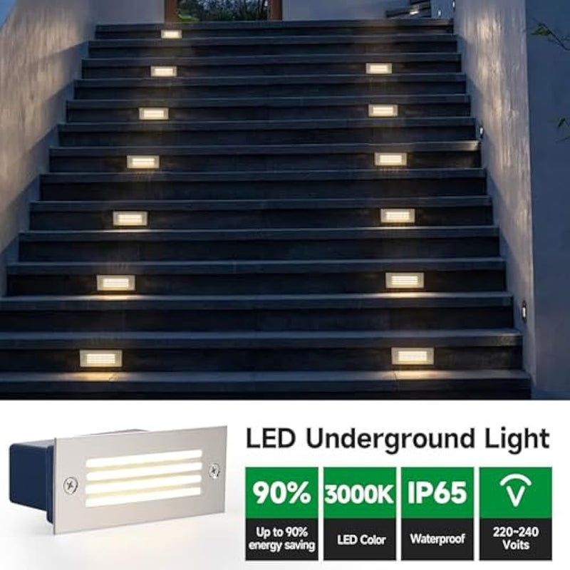 V.nice LED Step Lights Outdoor Recessed Wall Light – 3W IP65 Waterproof Stair Lighting, 3000K/6000K, Silver Aluminum, Embedded Deck Light Fixture for Indoor Outdoor Pathway - Image 4
