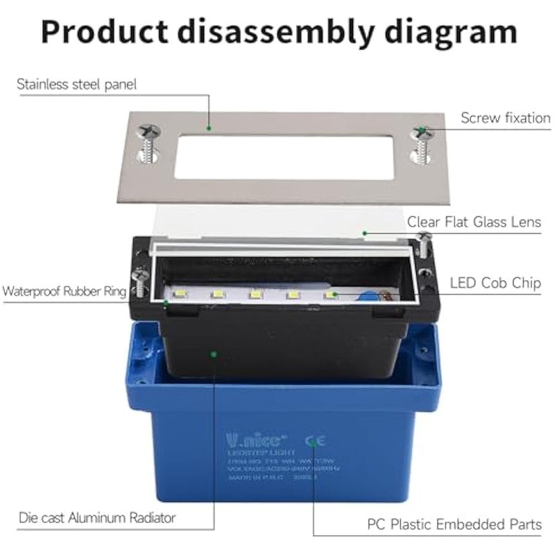 V.nice LED Step Lights Outdoor Recessed Wall Light – 3W IP65 Waterproof Stair Lighting, 3000K/6000K, Silver Aluminum, Embedded Deck Light Fixture for Indoor Outdoor Pathway - Image 3