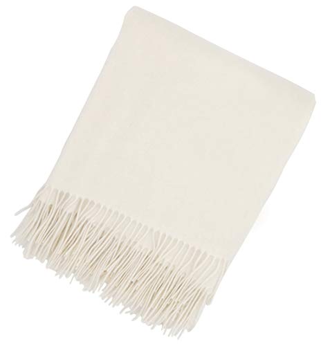 State Cashmere Home Throw Blanket with Decorative Fringe 100% Pure Cashmere Ultra Soft Accent Blanket for Couch, Sofa & Bed (Undyed White, 60"x50") - Image 1