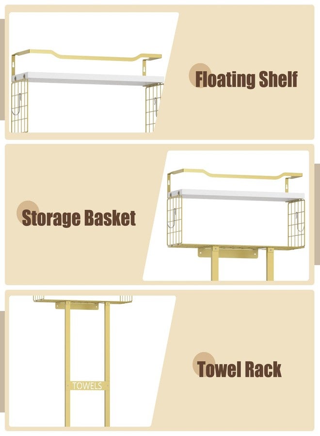 Aetyord Towel Racks for Bathroom - Wall Mounted Metal Rack with Wood Plank, Bathroom Storage Organizer, Towel Holder Stores 6 Large Rolled Towels Easily, Gold with White Plank - Image 5