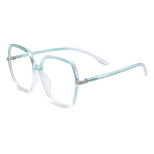 Peter Jones Oversized Square Transparent/Green Blue Light Blocking Computer Glasses for Women/Girls (AG20509GR) - Image 2