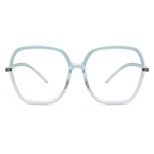 Peter Jones Oversized Square Transparent/Green Blue Light Blocking Computer Glasses for Women/Girls (AG20509GR) - Image 4