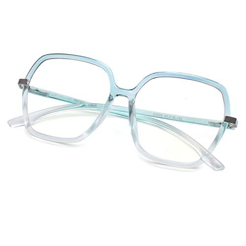 Peter Jones Oversized Square Transparent/Green Blue Light Blocking Computer Glasses for Women/Girls (AG20509GR) - Image 1