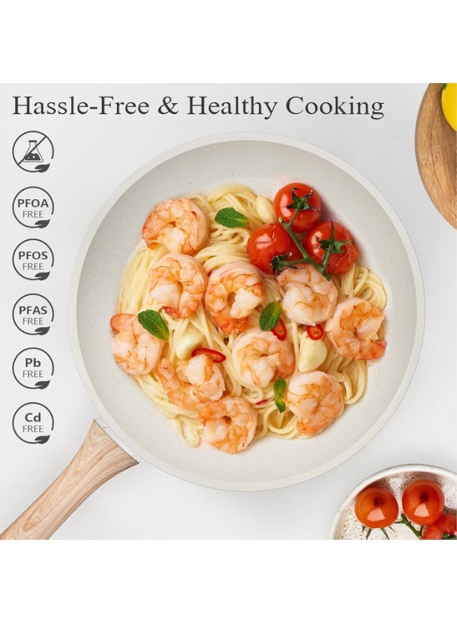 سوفام 12 قطعة من الأواني والأواني، مجموعات أدوات الطهي الجرانيت غير اللاصقة، طقم طبخ المطبخ الصحي السمي بالحث مع أواني القلي، صحن، وحدة الطهي بالبخار، حمض البيرفلوروكتانويك PFAS حمض البيرفلوروكتانويك حمض البيرفلوروكتانويك، أبيض - Image 2