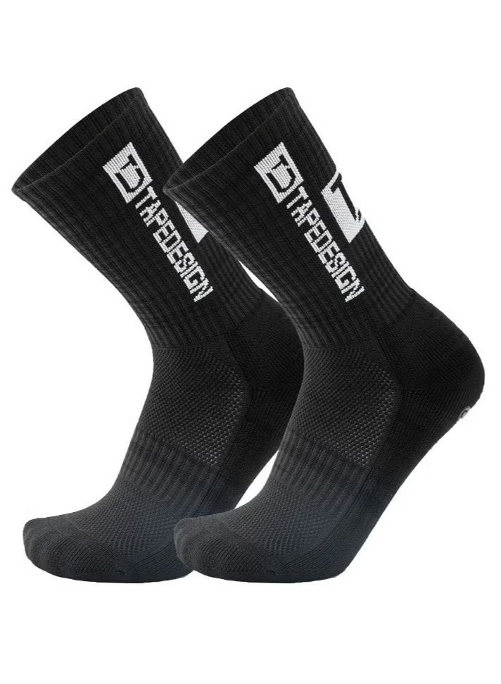 TAPEDESIGN Professional Thick Sports Socks Sweat Absorbing Odor Deodorizing Anti-Slip Football Socks, 2 Pairs ( Black) - Image 2