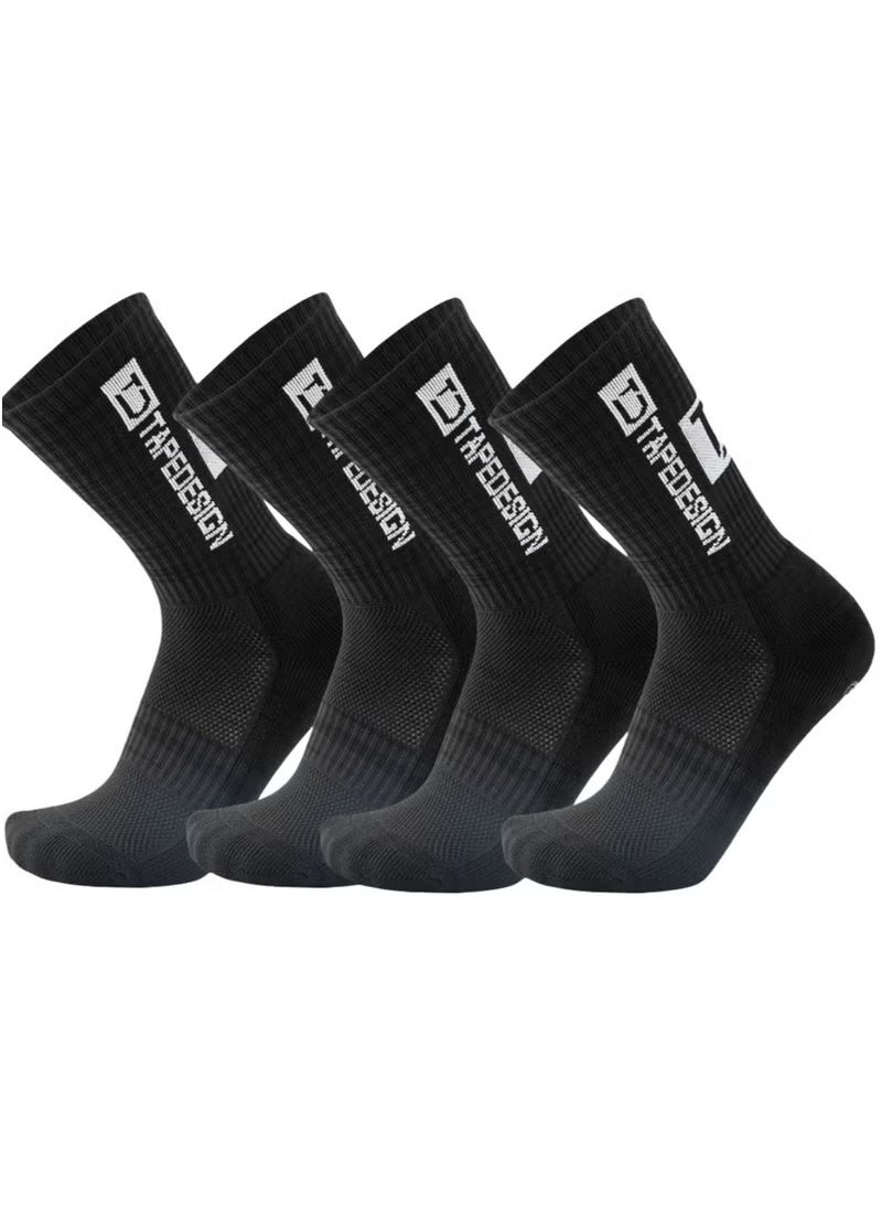 TAPEDESIGN Professional Thick Sports Socks Sweat Absorbing Odor Deodorizing Anti-Slip Football Socks, 2 Pairs ( Black) - Image 1
