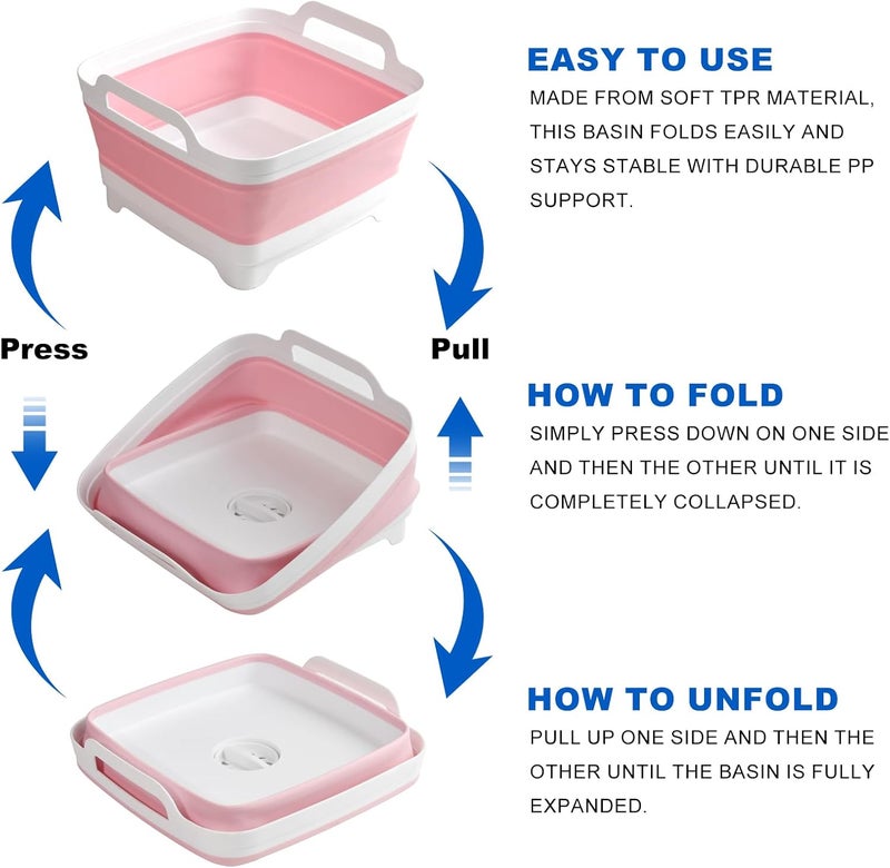 Gronivex 8.5L Collapsible Bucket,Collapsible Wash Basin,Foldable Dish Basin,Portable Laundry Basin,Camping Dish Tub,Space Saving Multiuse Foldable Sink Tub, Camping Sink Foldable, Kitchen Sink Basin (Pink) - Image 4