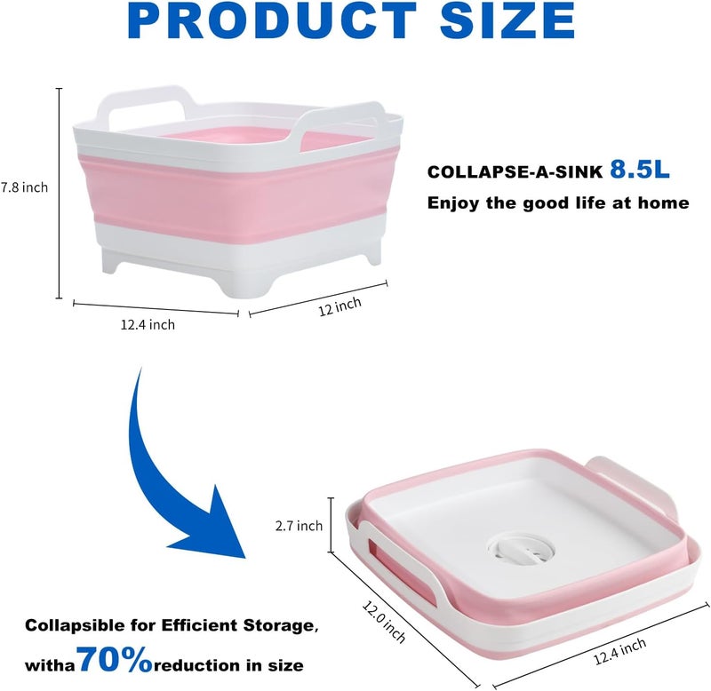 Gronivex 8.5L Collapsible Bucket,Collapsible Wash Basin,Foldable Dish Basin,Portable Laundry Basin,Camping Dish Tub,Space Saving Multiuse Foldable Sink Tub, Camping Sink Foldable, Kitchen Sink Basin (Pink) - Image 5