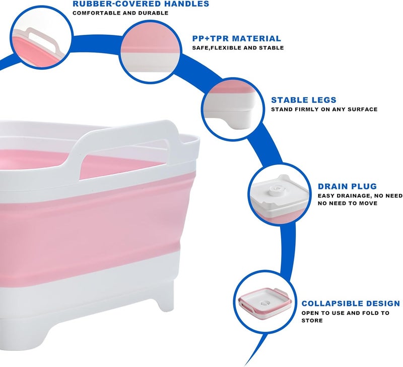 Gronivex 8.5L Collapsible Bucket,Collapsible Wash Basin,Foldable Dish Basin,Portable Laundry Basin,Camping Dish Tub,Space Saving Multiuse Foldable Sink Tub, Camping Sink Foldable, Kitchen Sink Basin (Pink) - Image 3