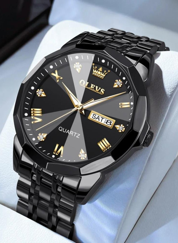 Luxury Men's Watch with Black Steel Strap