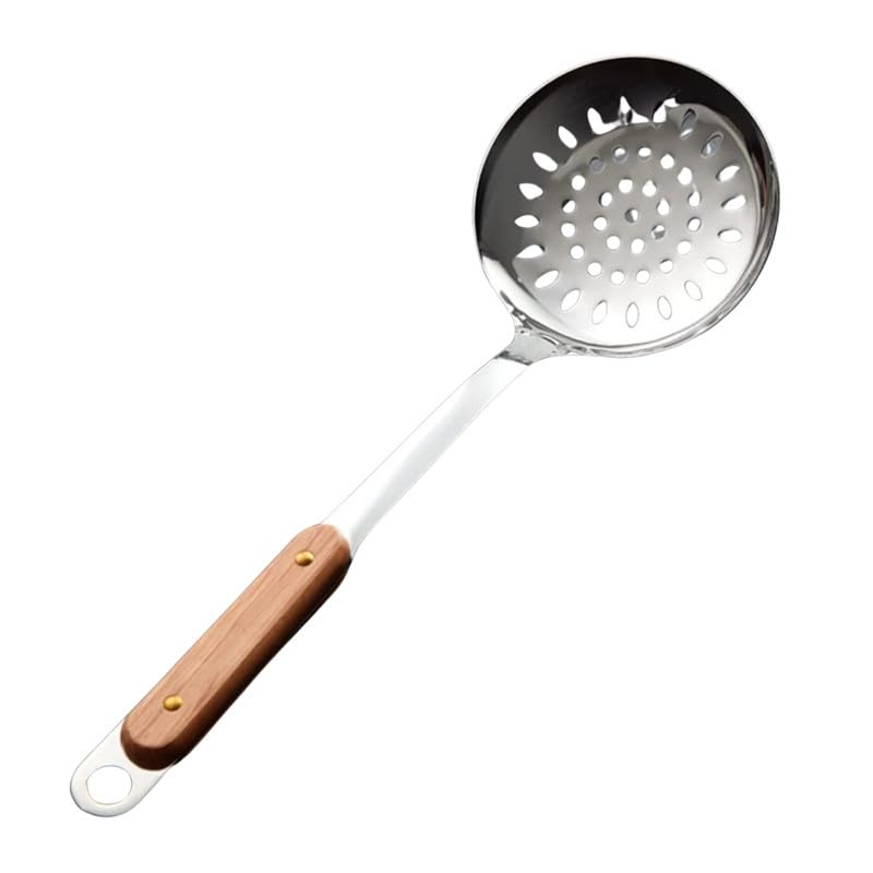 ZEUTER Stainless Steel Skimmer Slotted Spoon – Durable Kitchen Utensil with Heat-Resistant Wooden Handle and Large Bowl Strainer for Cooking & Frying (Set of 1pc) - Image 1