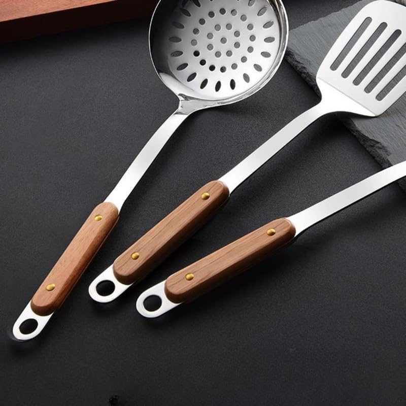 ZEUTER Stainless Steel Skimmer Slotted Spoon – Durable Kitchen Utensil with Heat-Resistant Wooden Handle and Large Bowl Strainer for Cooking & Frying (Set of 1pc) - Image 4