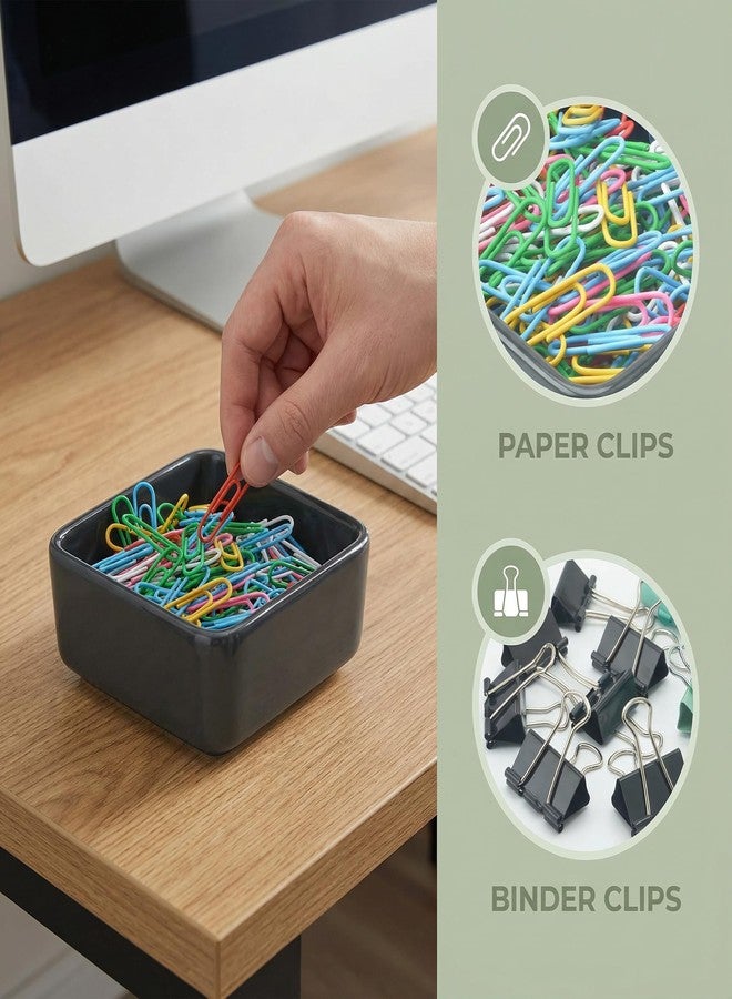 MONOSUGO 2 PCS Ceramic Paper Clip Organizer, Square Dispenser for Desk, Binder Clip Holder and Bobby Pin Holder, Compact Office Gift, Black - Image 3