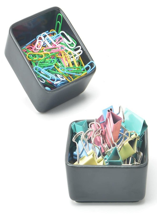 MONOSUGO 2 PCS Ceramic Paper Clip Organizer, Square Dispenser for Desk, Binder Clip Holder and Bobby Pin Holder, Compact Office Gift, Black - Image 1