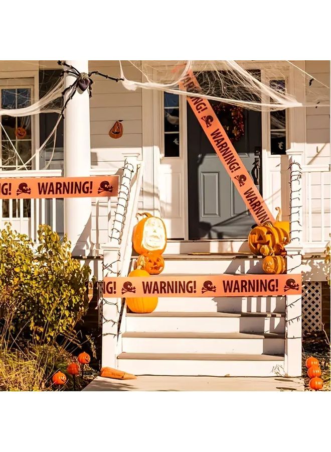 4pcs Orange Pirate Skull Warning Tape Durable Plastic Halloween Party Decorations - Image 5