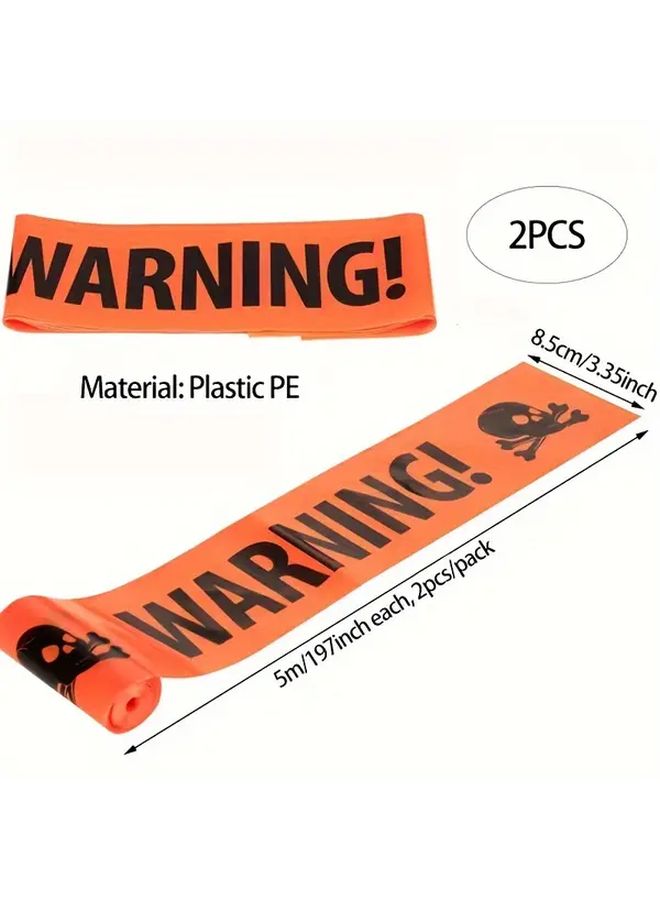 4pcs Orange Pirate Skull Warning Tape Durable Plastic Halloween Party Decorations - Image 4