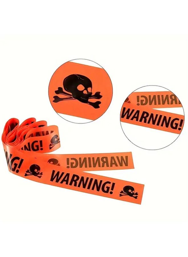 4pcs Orange Pirate Skull Warning Tape Durable Plastic Halloween Party Decorations - Image 3