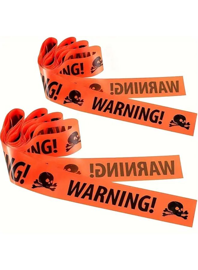 4pcs Orange Pirate Skull Warning Tape Durable Plastic Halloween Party Decorations - Image 2