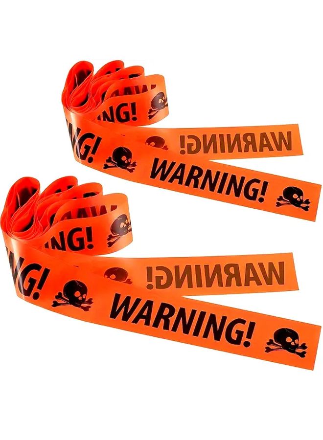 4pcs Orange Pirate Skull Warning Tape Durable Plastic Halloween Party Decorations - Image 1