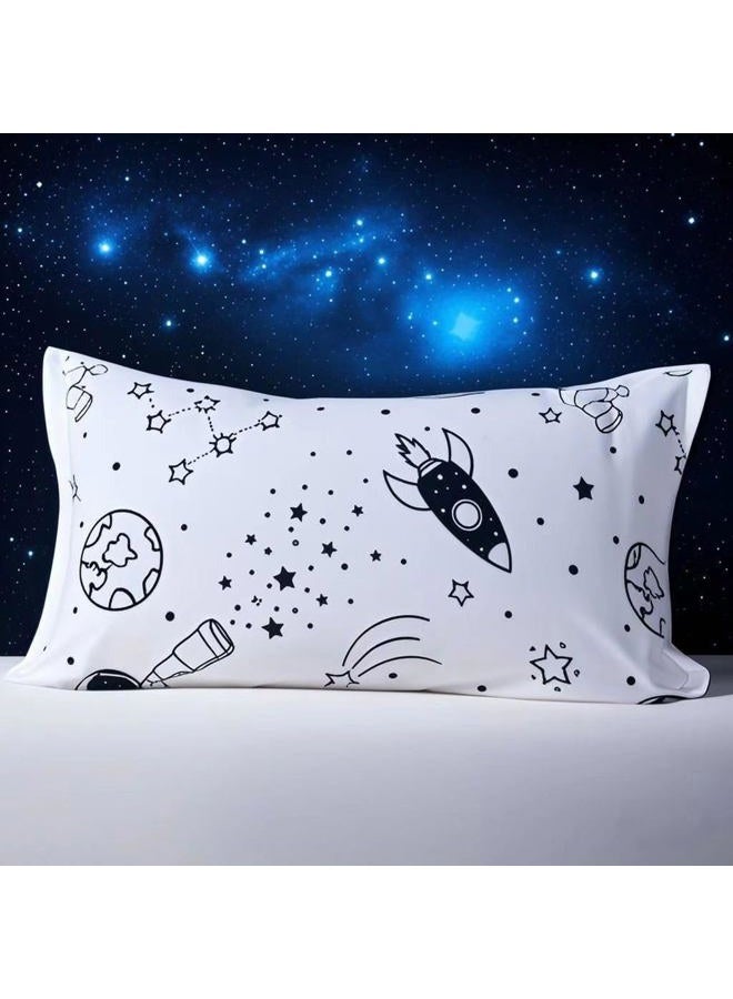 MAG White Out Space Pillowcases, 2 Packed ForToddlers Kids,Boys Teens and Girls, Galaxy Style,Size 20”*30” (Queen, Black and White) - Image 1