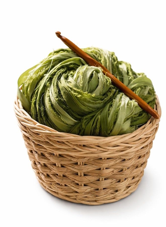 KnitSilk Brand - Super Bulky Recycled Sari Silk Ribbon Yarn in Olive Ombre | 50 GMS - 30 Yards | Duppioni Silk Ribbon (Pack of 1) - Image 1
